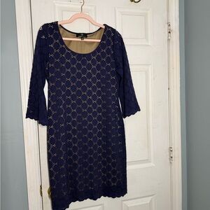 Ronni Nicole Navy Blue Lace Long Sleeve Scoop Neck Dress